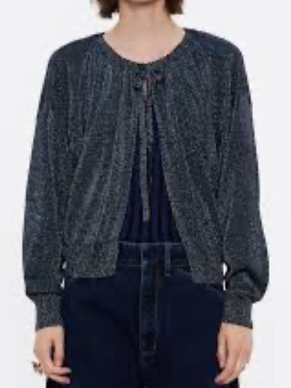 Bimba y Lola metallic, silver, black Sparkle Knit Open Cardigan -size medium